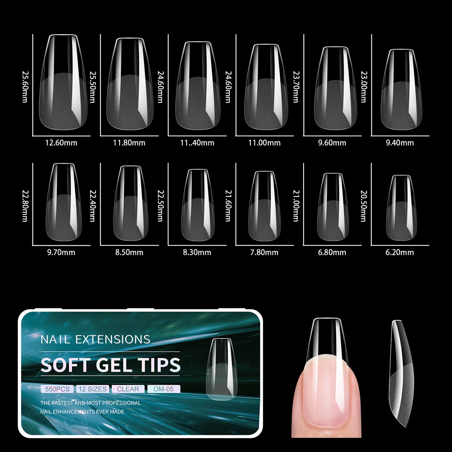 440/550Pcs False Nail Soft Gel Tips Semi-Matte Capsules Almond Coffin French Full Cover Artificial Fake Nails Extension Supplies