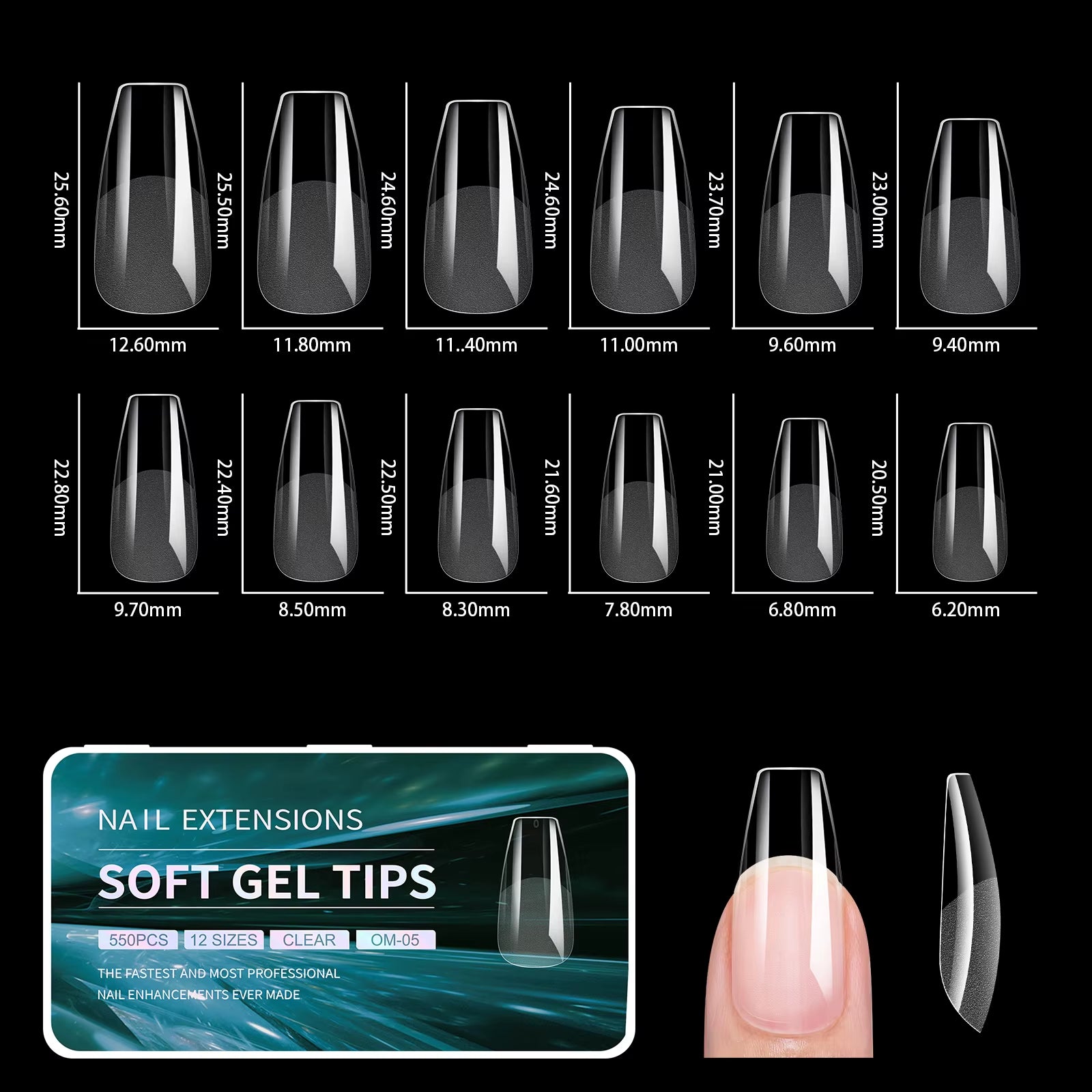 440/550Pcs False Nail Soft Gel Tips Semi-Matte Capsules Almond Coffin French Full Cover Artificial Fake Nails Extension Supplies