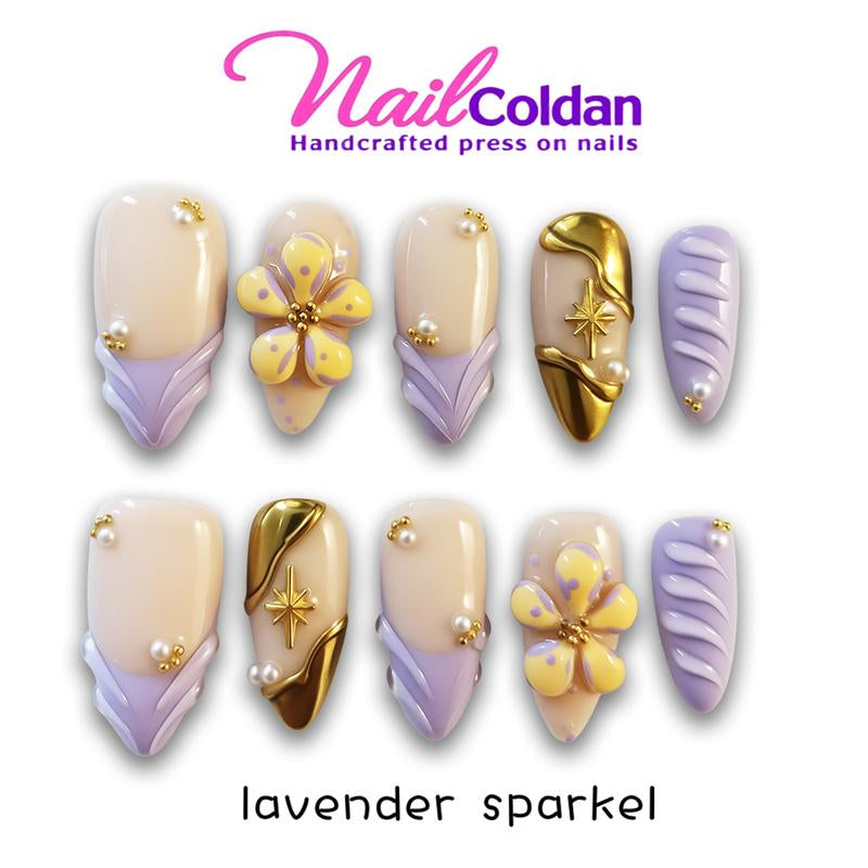 Nailcoldan Handmade Christmas Day Nails 100% Handcrafted 3D Press-On Reusable Salon-Quality 2025 New 10PCS Glitter Base French Tip Eco-Friendly Gel Extension Argentine
