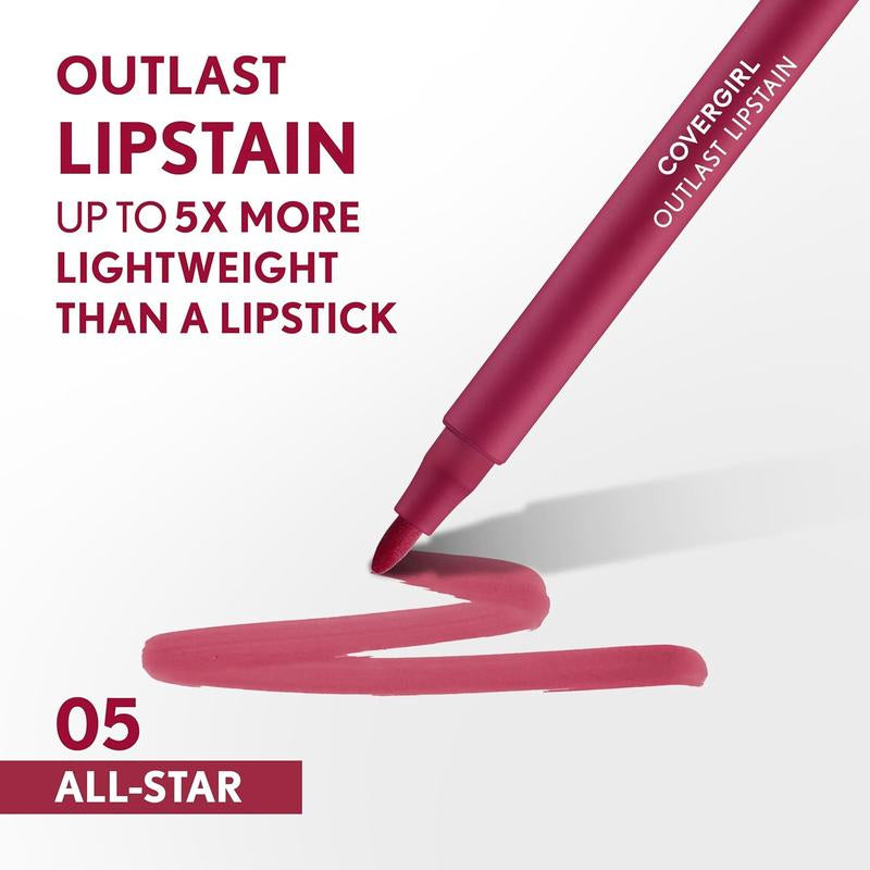COVERGIRL Outlast, 10 Sugey Girl, Lipstain, Smooth Application, Precise Pen-Like Tip, Transfer-Proof, Satin Stained Finish, Vegan Formula, 0.06Oz Lipstick Makeup Cosmetic