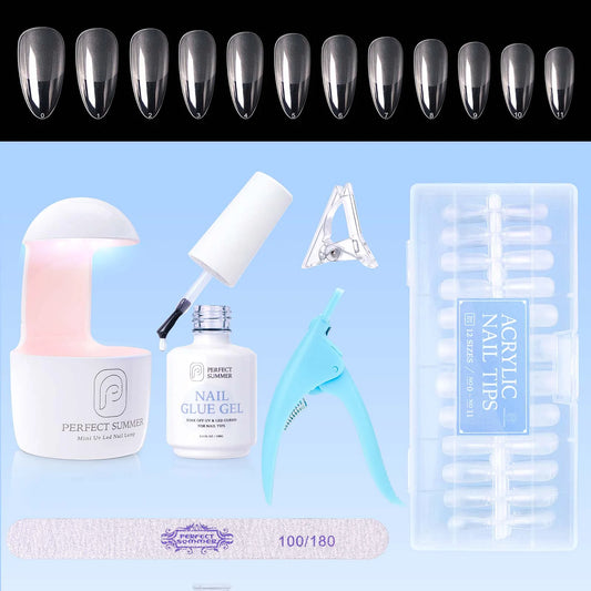 Almond Fake Nail Tips for Press on Nails, 504Pcs Soft Gel Tips for Nail Extensions Full Cover Pre-Shaped 12 Sizes Clear False Nails for Nail Art
