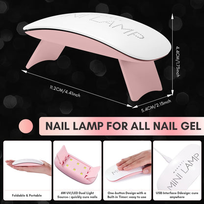 Nail Tips and Glue Kit: 15ML Solid Gel with 500PCS Almond Medium Soft Tips, Full Cover Pre-Buffed Nails, Portable Mini Lamp, and Base Coat for DIY Manicure Art
