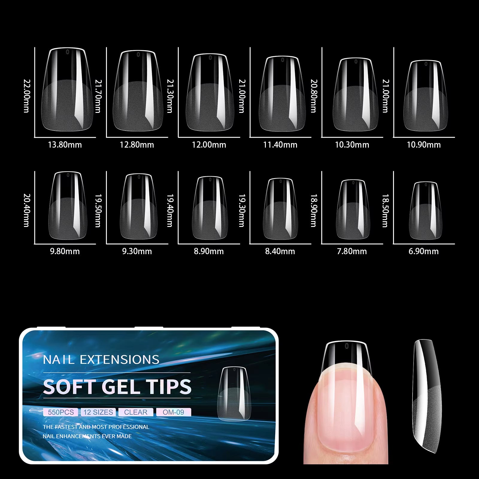 440/550Pcs False Nail Soft Gel Tips Semi-Matte Capsules Almond Coffin French Full Cover Artificial Fake Nails Extension Supplies