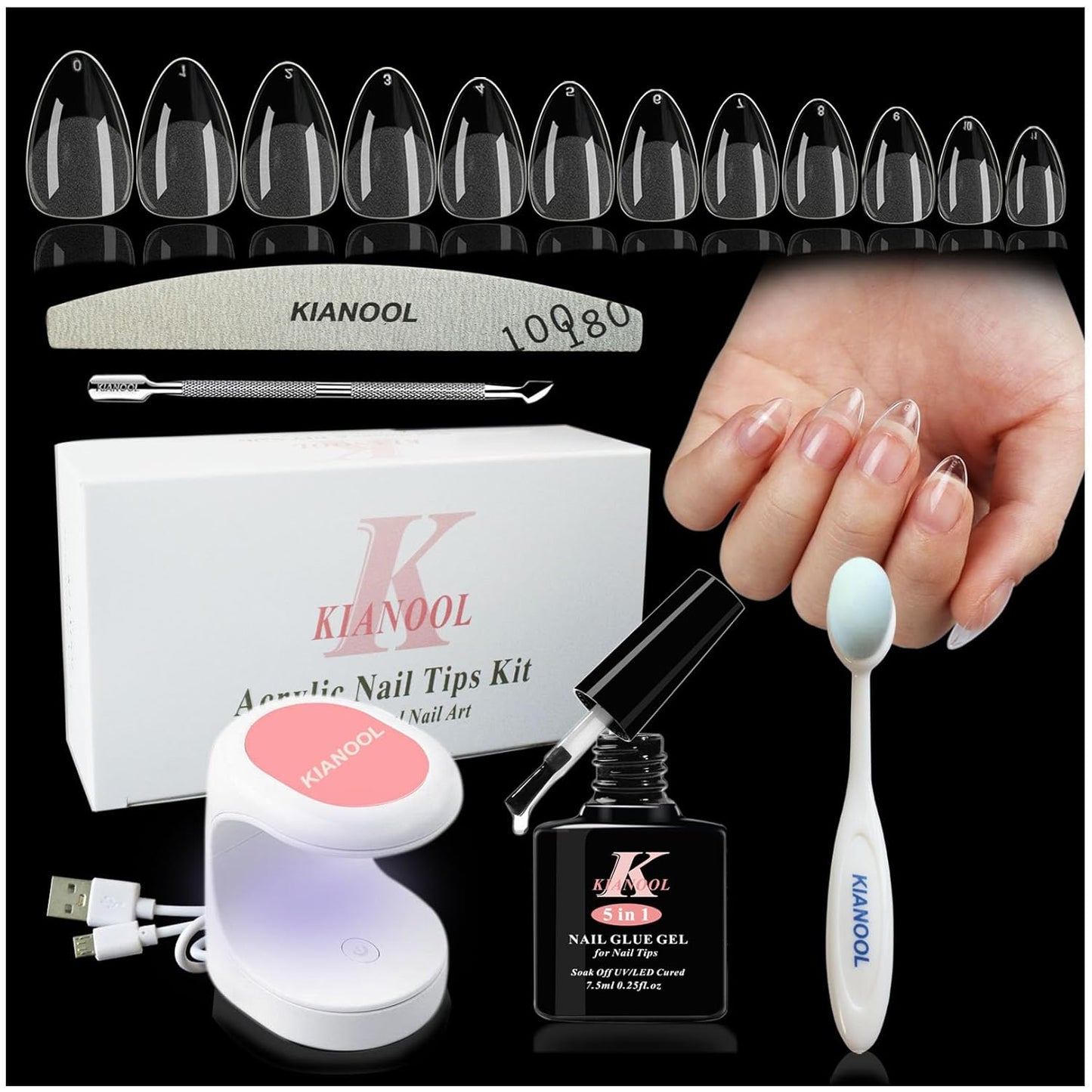 Gel X Nail Tips Kit, 552Pcs XS Short Almond Shape Nail Tip, Gel Press on Nails with UV Light Nail Lamp, Short Fake Nails and 5 in 1 Nail Glue, Easy Nails Art Gelly Tips for DIY Manicure Set Women
