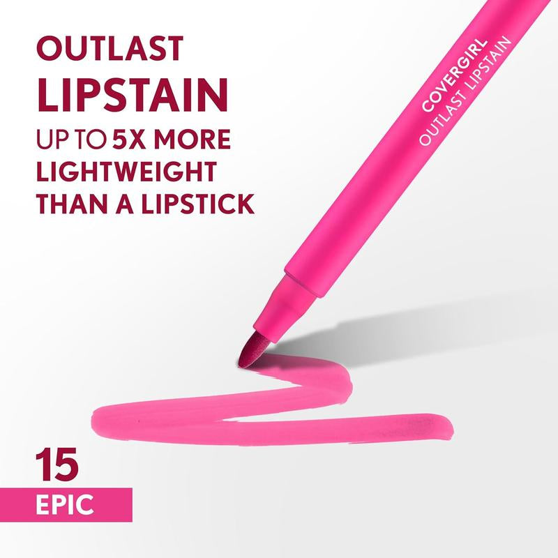 COVERGIRL Outlast, 10 Sugey Girl, Lipstain, Smooth Application, Precise Pen-Like Tip, Transfer-Proof, Satin Stained Finish, Vegan Formula, 0.06Oz Lipstick Makeup Cosmetic