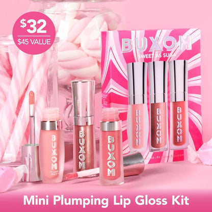 BUXOM Sweet as Suga Mini Lip Plumping Trio - Limited Edition Gloss Set - Hydrate & Smooth with Hyaluronic Acid & Jojoba Oil - Lipgloss, Lip Polish, Lip Cream Bundle