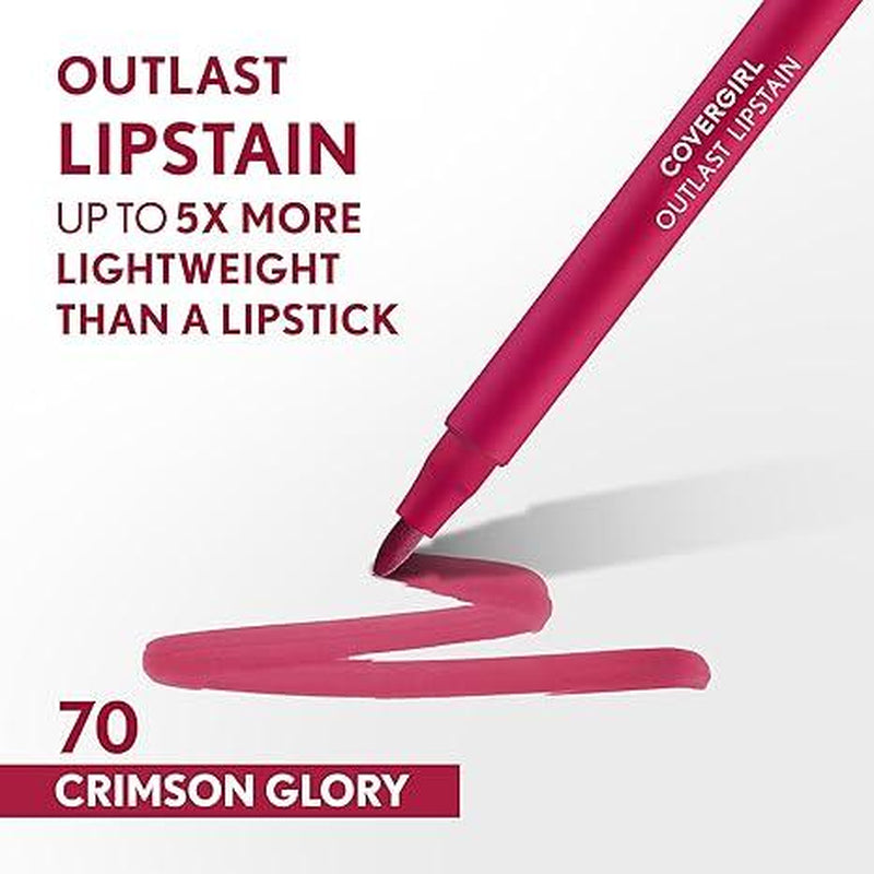 COVERGIRL Outlast, 10 Sugey Girl, Lipstain, Smooth Application, Precise Pen-Like Tip, Transfer-Proof, Satin Stained Finish, Vegan Formula, 0.06Oz Lipstick Makeup Cosmetic