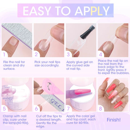 Almond Fake Nail Tips for Press on Nails, 504Pcs Soft Gel Tips for Nail Extensions Full Cover Pre-Shaped 12 Sizes Clear False Nails for Nail Art