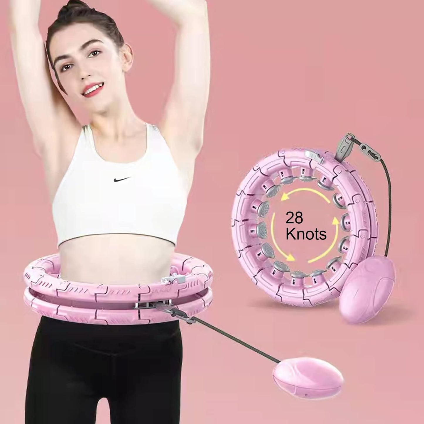 Smart Weighted Hula Exercise Hoop: 2-in-1 Abdominal Fitness and Massage Hoop with Timer, Adjustable Size, and 28 Non-Fall Knots for Adults and Kids