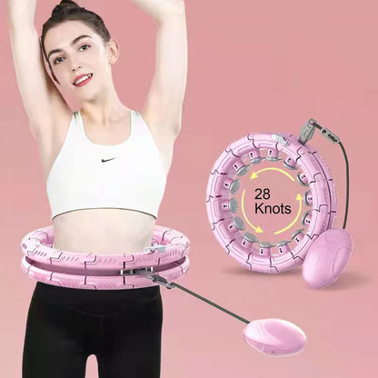 Smart Weighted Hula Exercise Hoop: 2-in-1 Abdominal Fitness and Massage Hoop with Timer, Adjustable Size, and 28 Non-Fall Knots for Adults and Kids