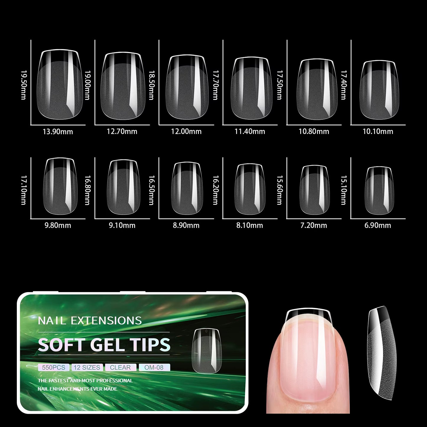 440/550Pcs False Nail Soft Gel Tips Semi-Matte Capsules Almond Coffin French Full Cover Artificial Fake Nails Extension Supplies