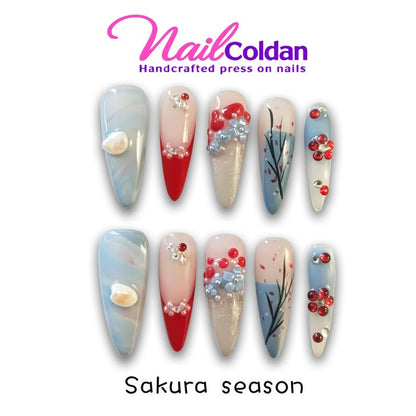 Nailcoldan Handmade Christmas Day Nails 100% Handcrafted 3D Press-On Reusable Salon-Quality 2025 New 10PCS Glitter Base French Tip Eco-Friendly Gel Extension Argentine