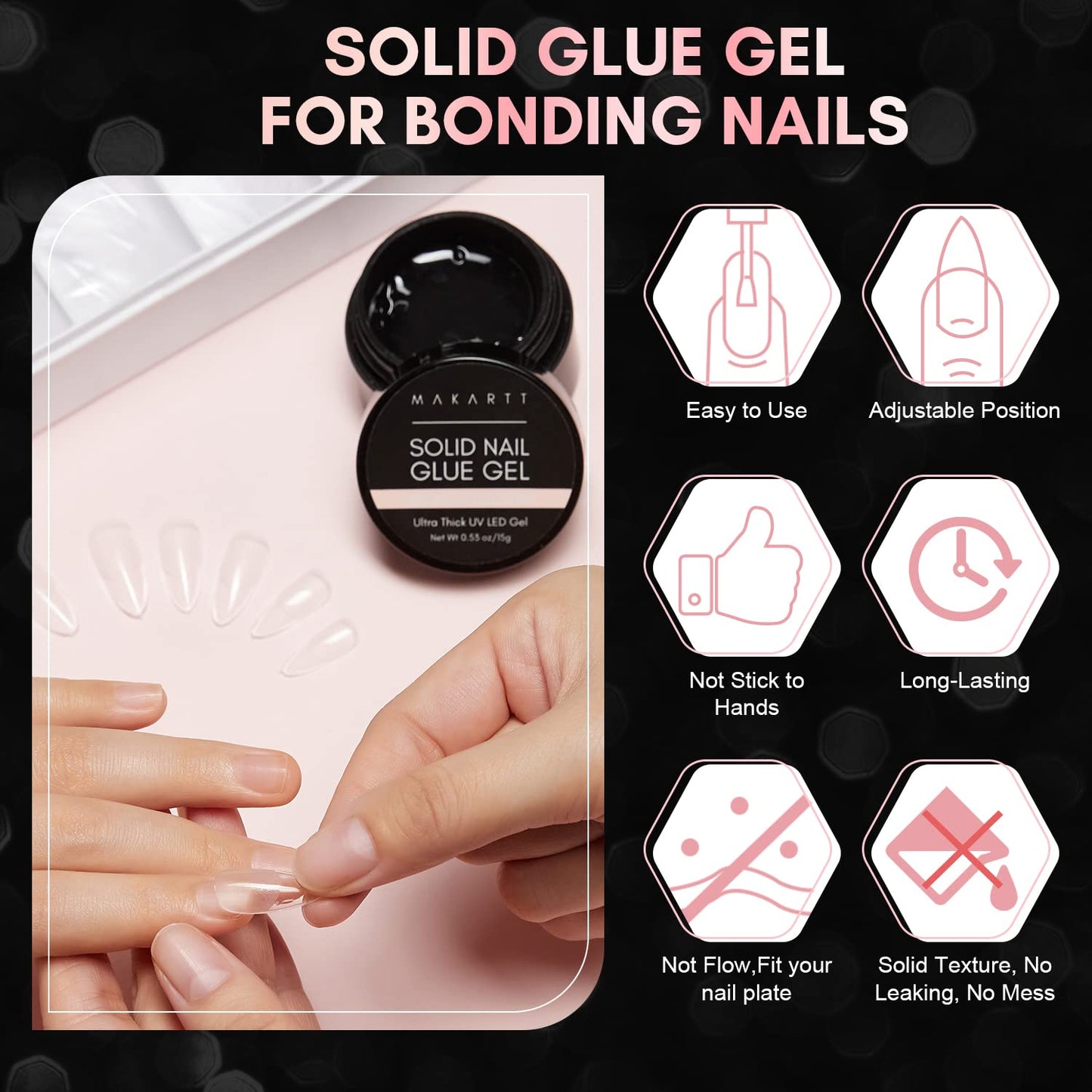 Nail Tips and Glue Kit: 15ML Solid Gel with 500PCS Almond Medium Soft Tips, Full Cover Pre-Buffed Nails, Portable Mini Lamp, and Base Coat for DIY Manicure Art