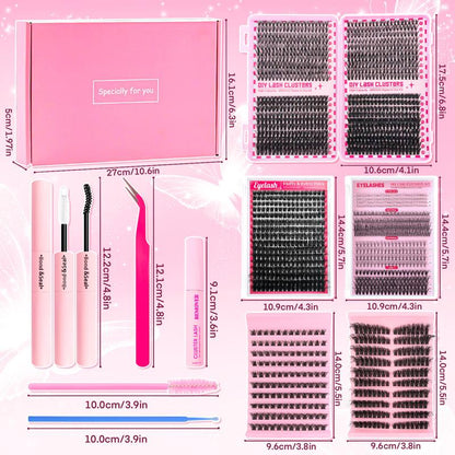 Surprise! Cluster Lash Extension Gift Set | Includes 30D 40D 60D 80D Natural Styles + 100D Extra Volume | Soft & Lightweight | Comes with Glue, Tweezers & Brush | Easy DIY at Home | Create Salon-Quality Look | Long-Lasting Glamorous Effect