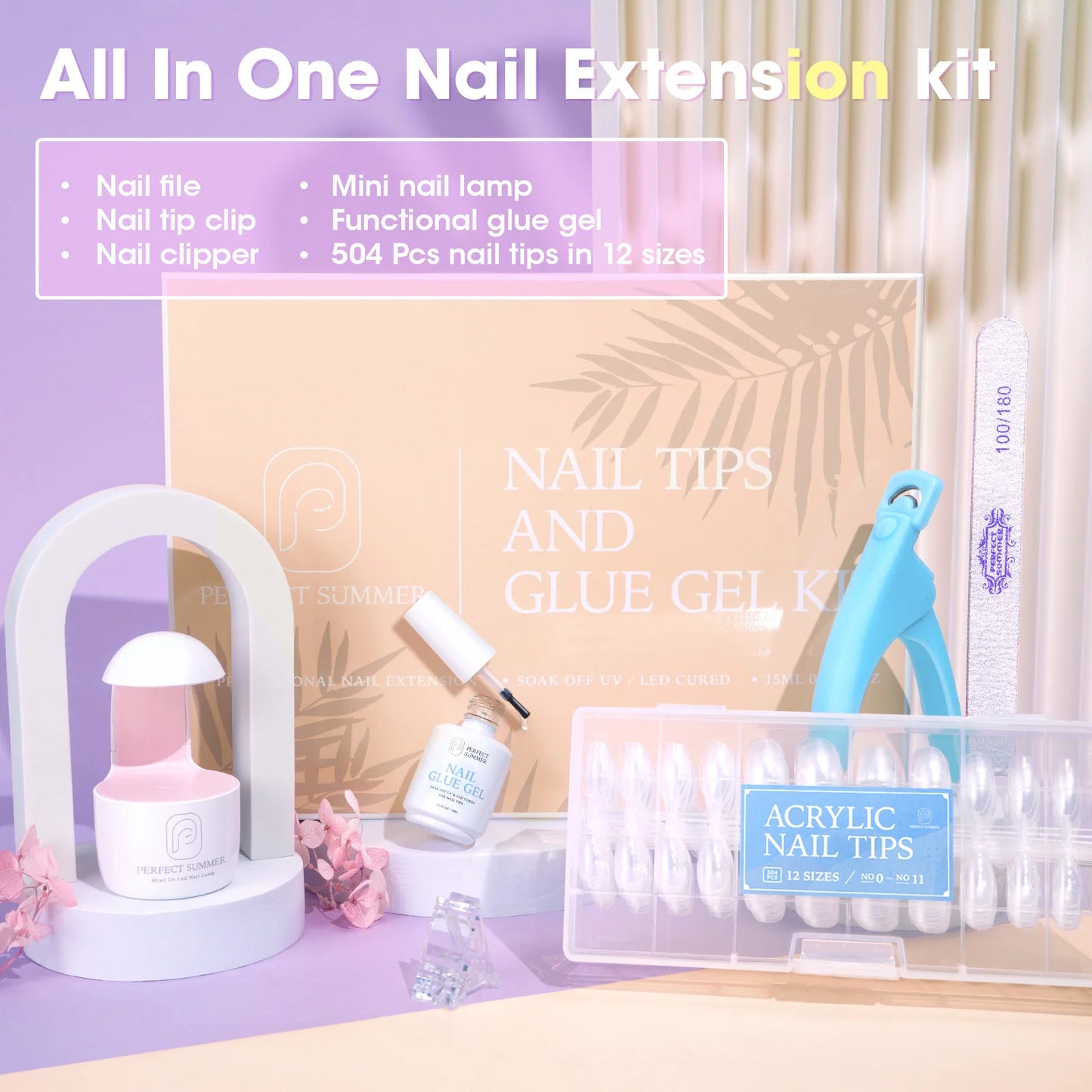 Almond Fake Nail Tips for Press on Nails, 504Pcs Soft Gel Tips for Nail Extensions Full Cover Pre-Shaped 12 Sizes Clear False Nails for Nail Art