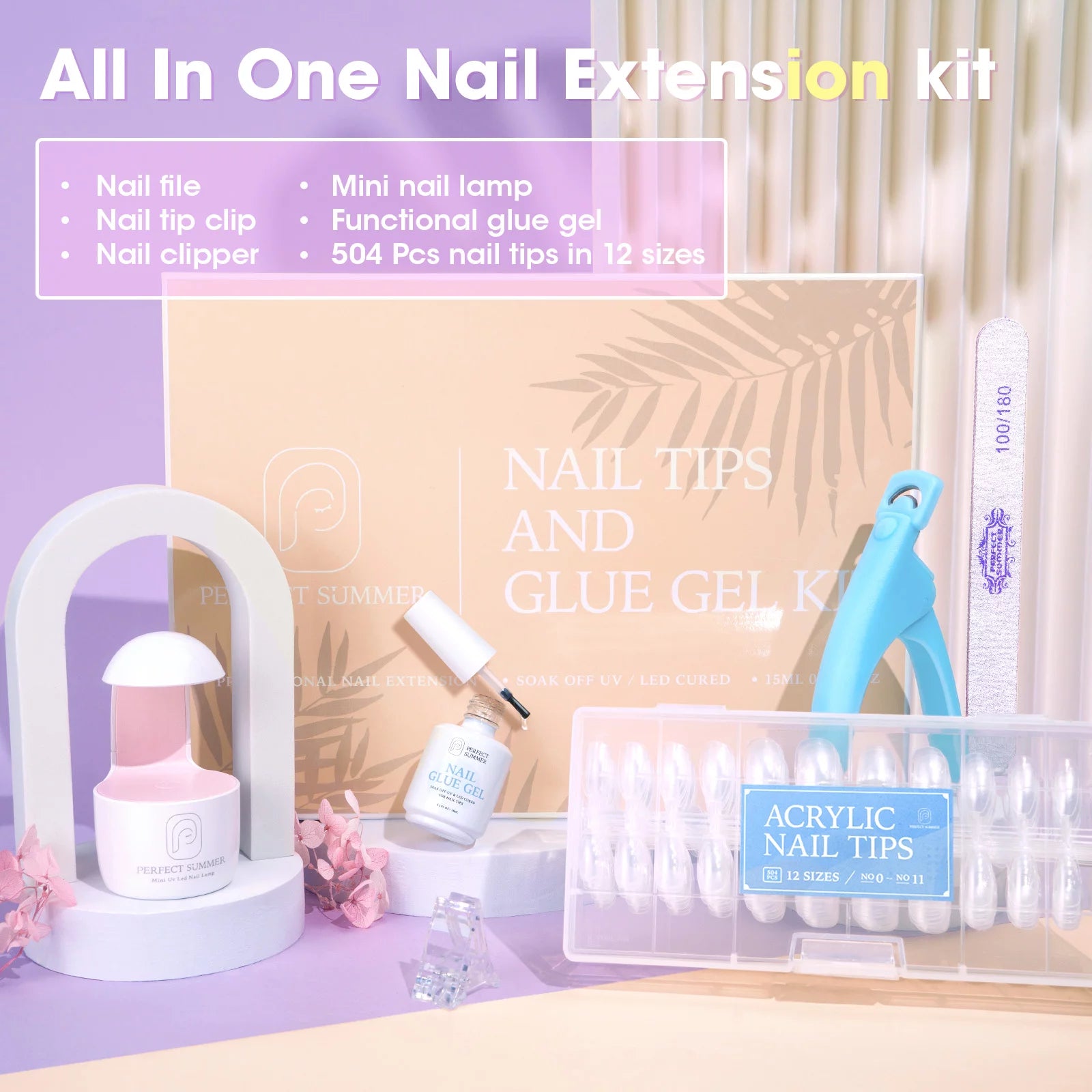 Almond Fake Nail Tips for Press on Nails, 504Pcs Soft Gel Tips for Nail Extensions Full Cover Pre-Shaped 12 Sizes Clear False Nails for Nail Art